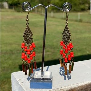 Red Earrings antique brass-plated